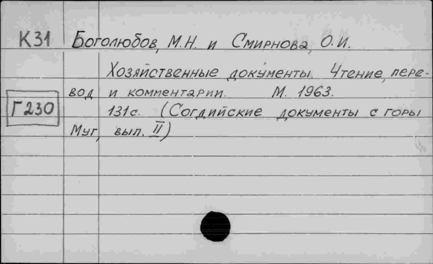 ﻿К34	Бог	'Оґіюіїоз №./■/ и Смирнова О- И.
		Хозяйственные поныменты Чтение пере-
		и комнентАРии	М 1963	 131с	( Сор я имение локнменты с горы
ГІЬО		
	Мнг	&ь/л. 1/ )
		
			— / ■■" — 		
		
			4»	